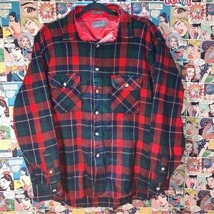 Vintage the mans shop Red Plaid Quilt-Lined Flannel Shirt Jacket XL
